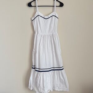 J. Crew White Midi Dress with Navy Accents